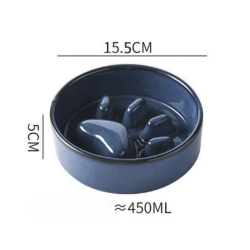 Bol Ceramic cu Suport din Lemn si Design Slow Feeder in Forma de Labuta, pentru Pisici si Caini, Albastru