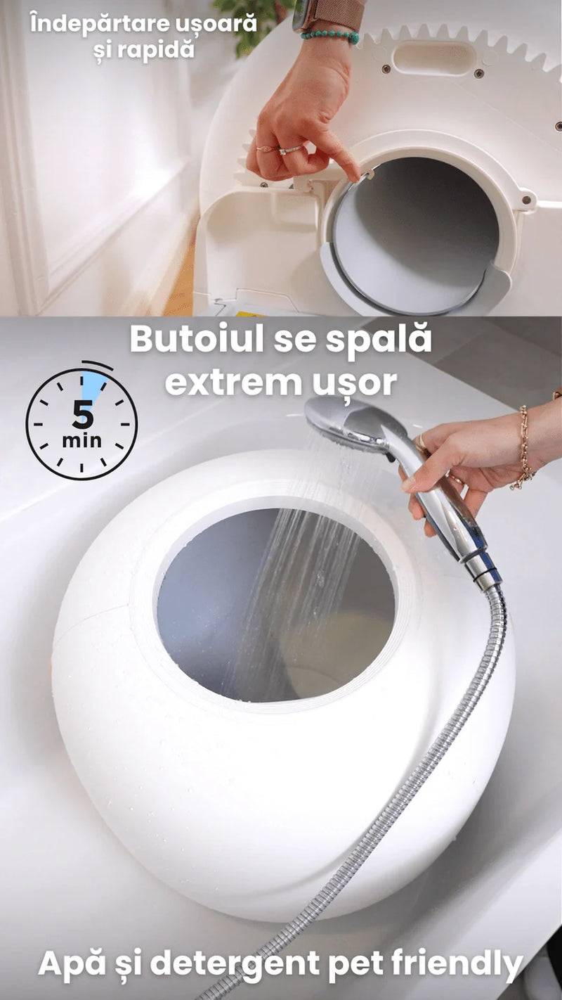 Litiera automata smart SHAW® Ultra View pentru pisici, camera video, auto-curatare, sterilizare UV, odorizant, aplicatie mobila
