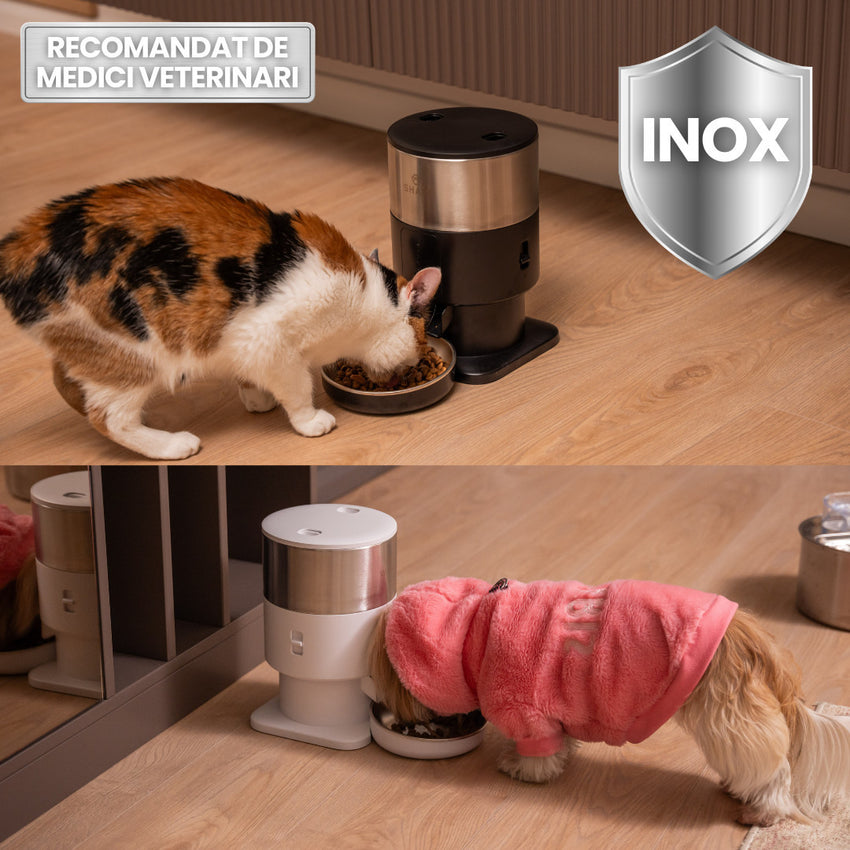 Hranitor automat Smart SHAW® PRO V3 mini pentru caini si pisici, Aplicatie mobila, Programare hrana, Negru