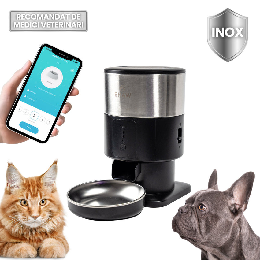 Hranitor automat Smart SHAW® PRO V3 mini pentru caini si pisici, Aplicatie mobila, Programare hrana, Negru