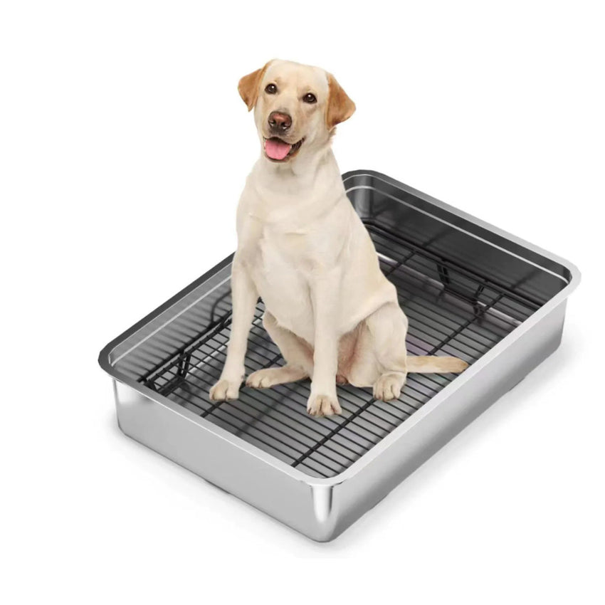 Litiera inox caini SHAW® cu grilaj si iarba artificiala, 50x70cm