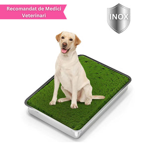 Litiera inox caini SHAW® cu grilaj si iarba artificiala, 50x70cm