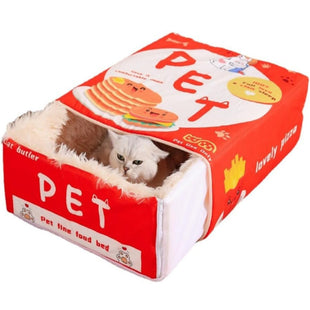 Pat pentru caini si pisici, SHAW , pufos si calduros, tip cutie, rosu