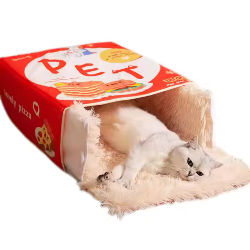 Pat pentru caini si pisici, SHAW , pufos si calduros, tip cutie, rosu