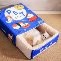 Pat pentru caini si pisici, SHAW , pufos si calduros, tip cutie, albastru