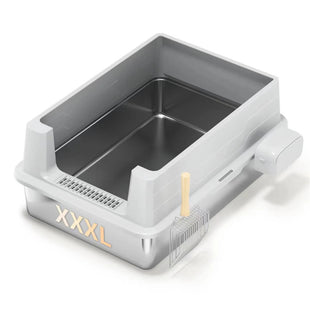 Litiera XXXL inox pisici SHAW®, cu prag si lopatica incluse, usor de curatat, rezistenta