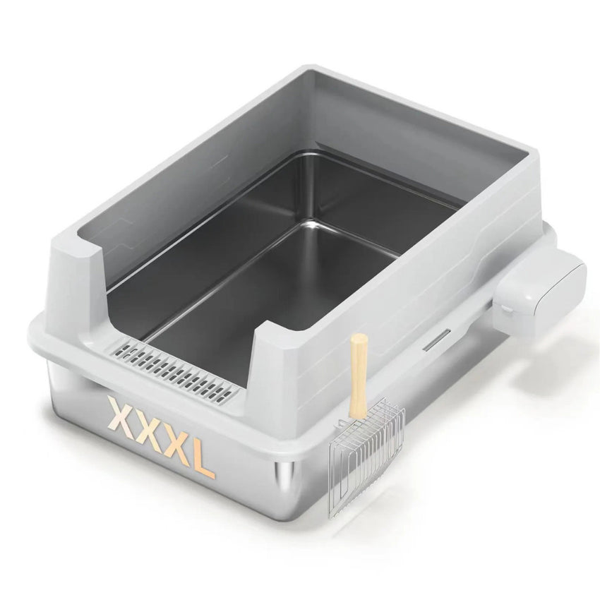 Litiera XXXL inox pisici SHAW®, cu prag si lopatica incluse, usor de curatat, rezistenta