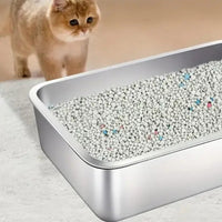 Litiera XXXL inox pisici SHAW®, cu prag si lopatica incluse, usor de curatat, rezistenta