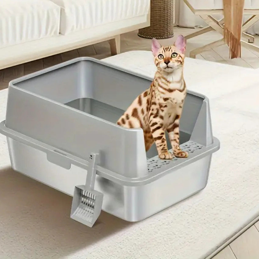 Litiera XXXL inox pisici SHAW®, cu prag si lopatica incluse, usor de curatat, rezistenta