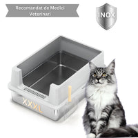 Litiera XXXL inox pisici SHAW®, cu prag si lopatica incluse, usor de curatat, rezistenta