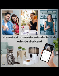 Hranitor automat Smart SHAW® pentru caini si pisici cu Camera Video infrarosu, Aplicatie telefon, Programabil, 4L