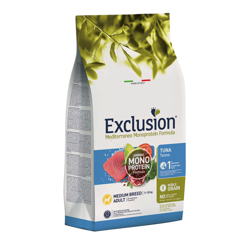 EXCLUSION Mediterraneo Monoprotein Formula Medium Breed, M, Ton, hrană uscată monoproteică câini, 12kg