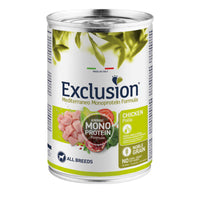 EXCLUSION Mediterraneo Monoprotein Formula, XS-XL, Pui, conservă hrană umedă monoproteică câini, (pate), 400g