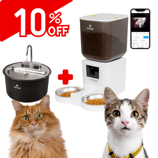 Kit Hranitor automat SHAW cu 2 boluri alb + Fantana tip robinet
