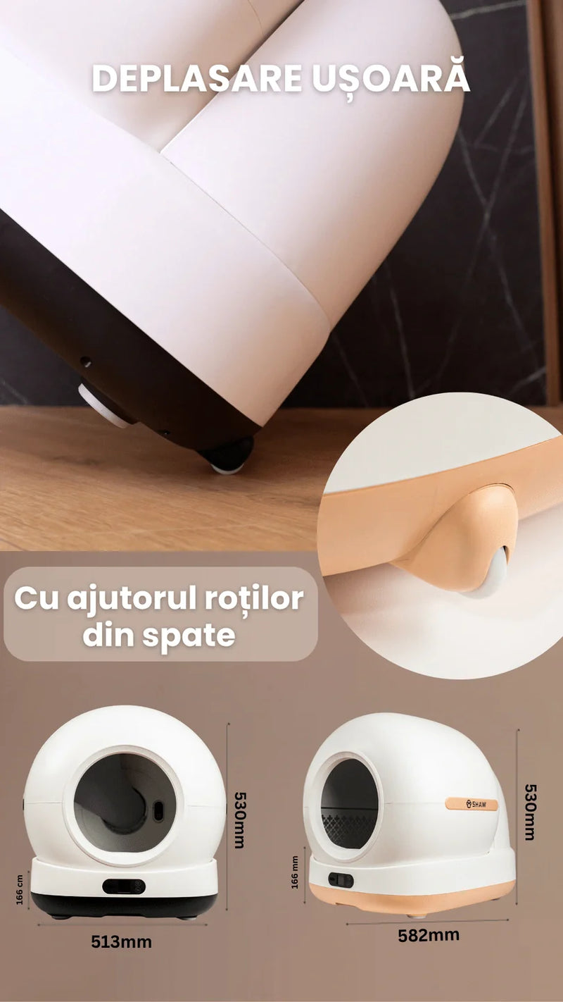 Litiera automata smart SHAW® Ultra View pentru pisici, camera video, auto-curatare, sterilizare UV, odorizant, aplicatie mobila