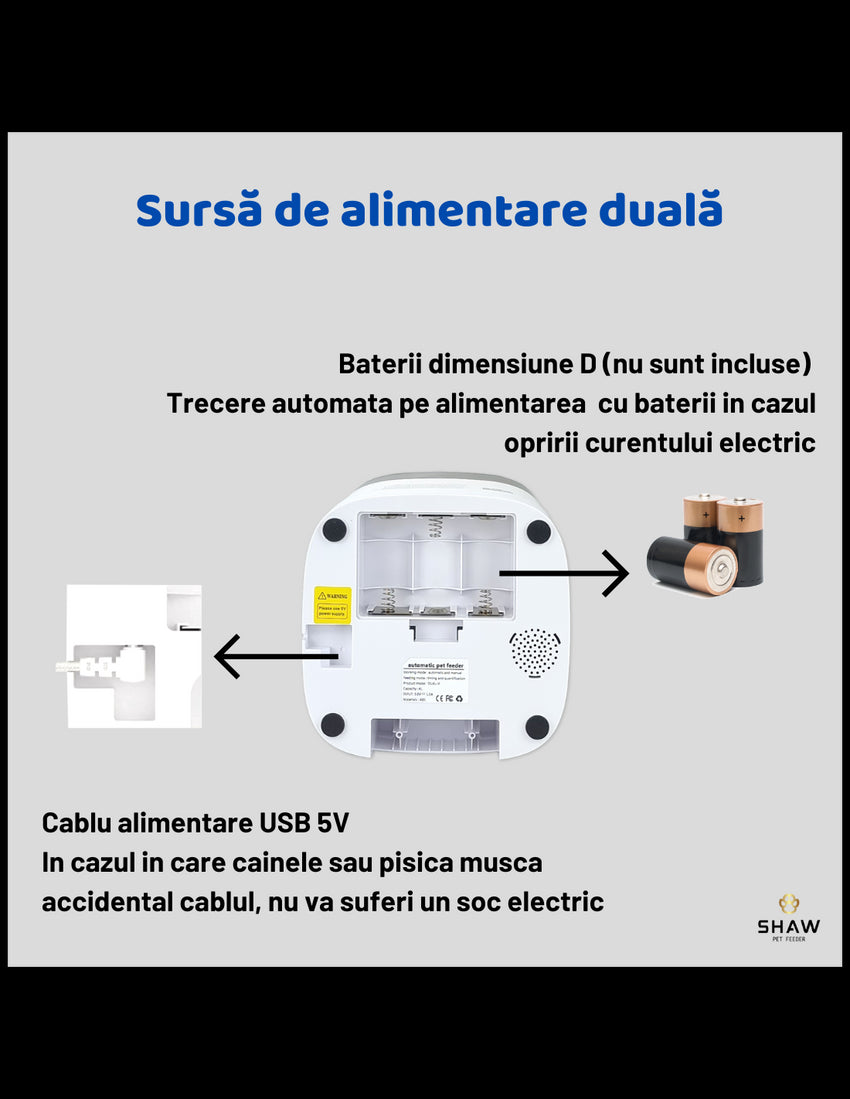 Hranitor automat Smart SHAW® pentru caini si pisici cu Camera Video infrarosu, Aplicatie telefon, Programabil, 4L