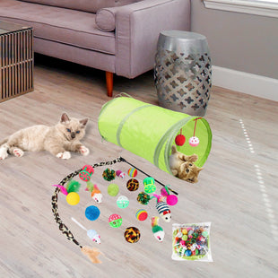 Set 21 Jucarii pentru Pisici SHAW, Tunel, Undita cu Pene, Pesti, Soareci, Bile