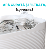 Fantana automata de apa SHAW Fresh pentru caini si pisici, tava din inox, capacitate 2.5L, pompa silentioasa, apa filtrata continuu