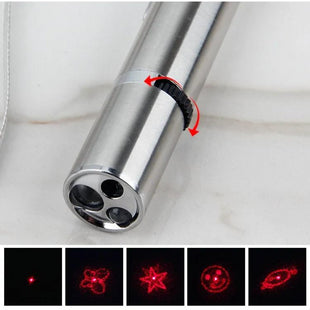 Laser 3 in 1, jucarie pentru pisici, 5 variante laser, Lumina UV, Lanterna, încărcare USB, Otel inoxidabil, Gri