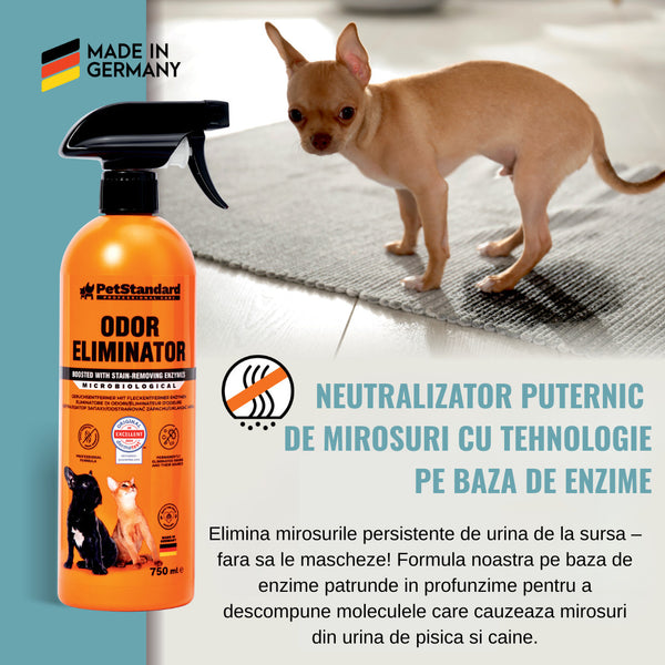 Solutie Profesionala Enzimatica pentru Eliminarea Mirosurilor, Curatare Urina Pisica si Caine, Fecale, Voma,  750 ml