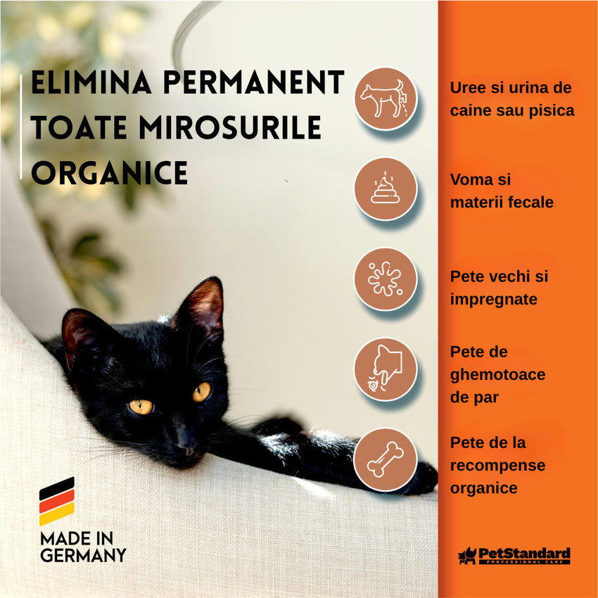 Solutie Profesionala Enzimatica pentru Eliminarea Mirosurilor, Curatare Urina Pisica si Caine, Fecale, Voma,  750 ml