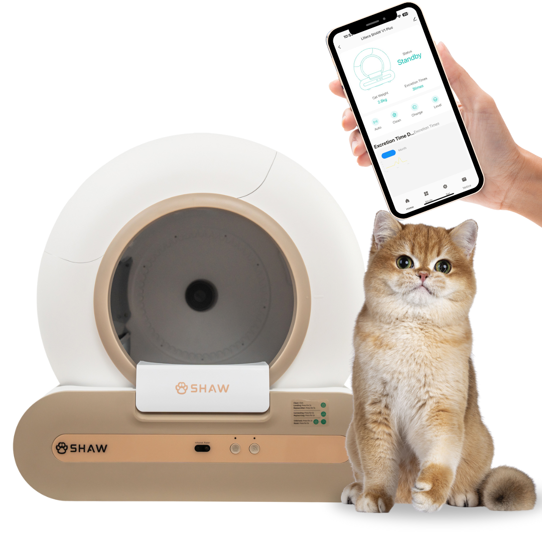 RESIGILAT - Litiera automata smart SHAW® Plus, pentru pisici, auto-curatare, eliminare mirosuri, aplicatie mobila, 9L