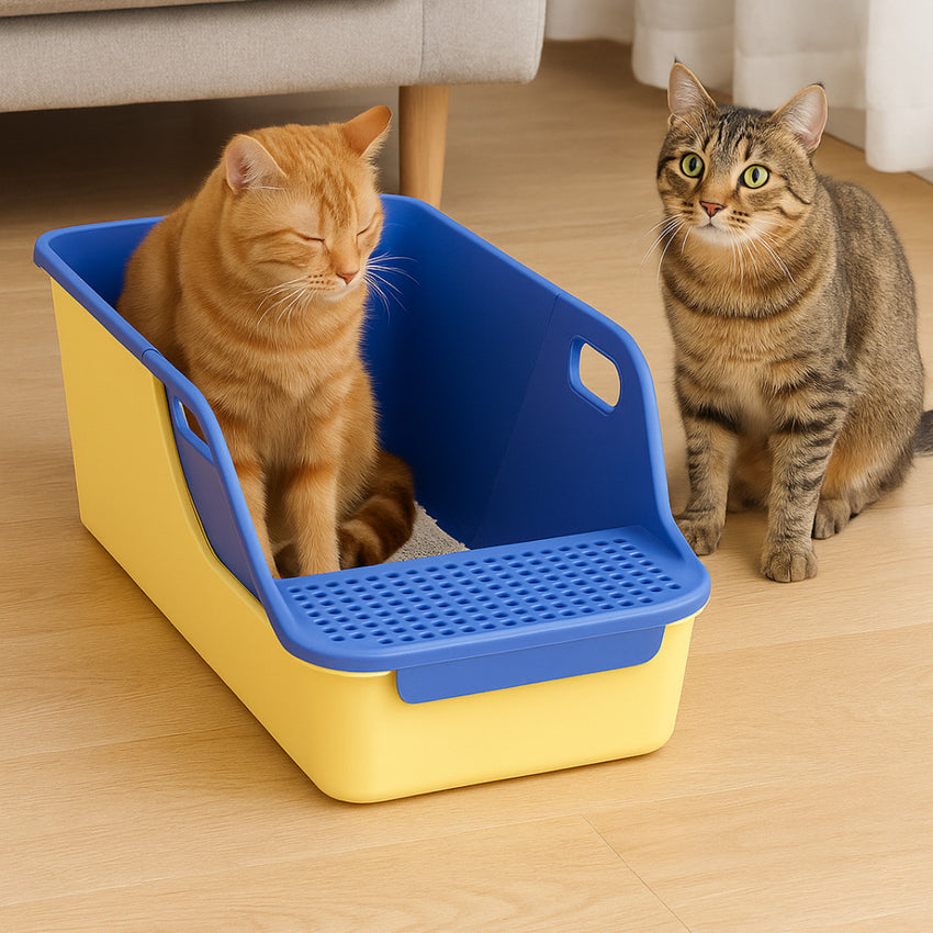 Litiera XL pentru Pisici SHAW®, Plastic, Pereti Inaltati, Filtru cu tava Inclusa, Usor de Curatat