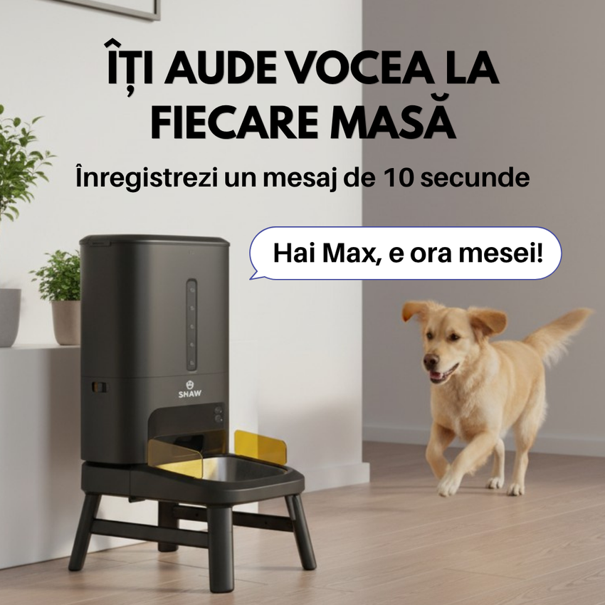 Hranitor automat smart SHAW® Titan pentru caini, aplicatie mobila, 15L, programare hranire, negru