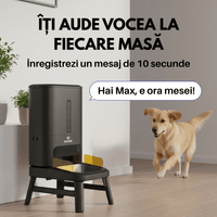 Hranitor automat smart SHAW® Titan PRO pentru caini, aplicatie mobila, camera video, 15L, programare hranire, negru
