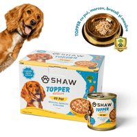 SET 12 - Topper premium pentru câini SHAW cu piept de pui, morcov, broccoli și mazăre în supă, hrană umedă complementară, 170 g