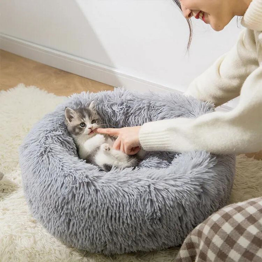 Pat pufos si moale pentru Caini sau Pisici, SHAW®, 50 x 50 cm, Gri deschis