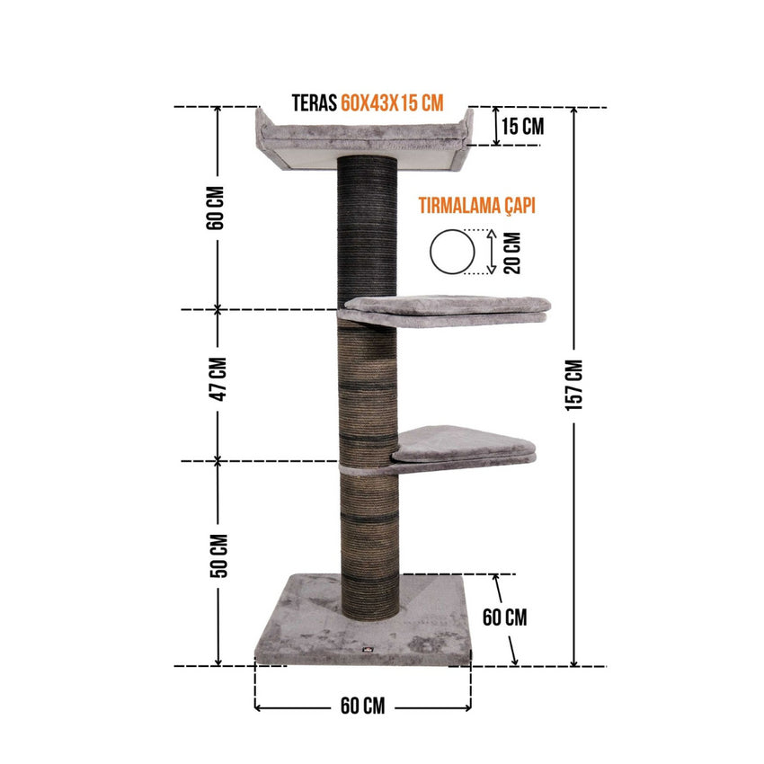 Ansamblu de joaca si catarat pentru pisici cu sisal, SHAW, MDF, gri, model Paris
