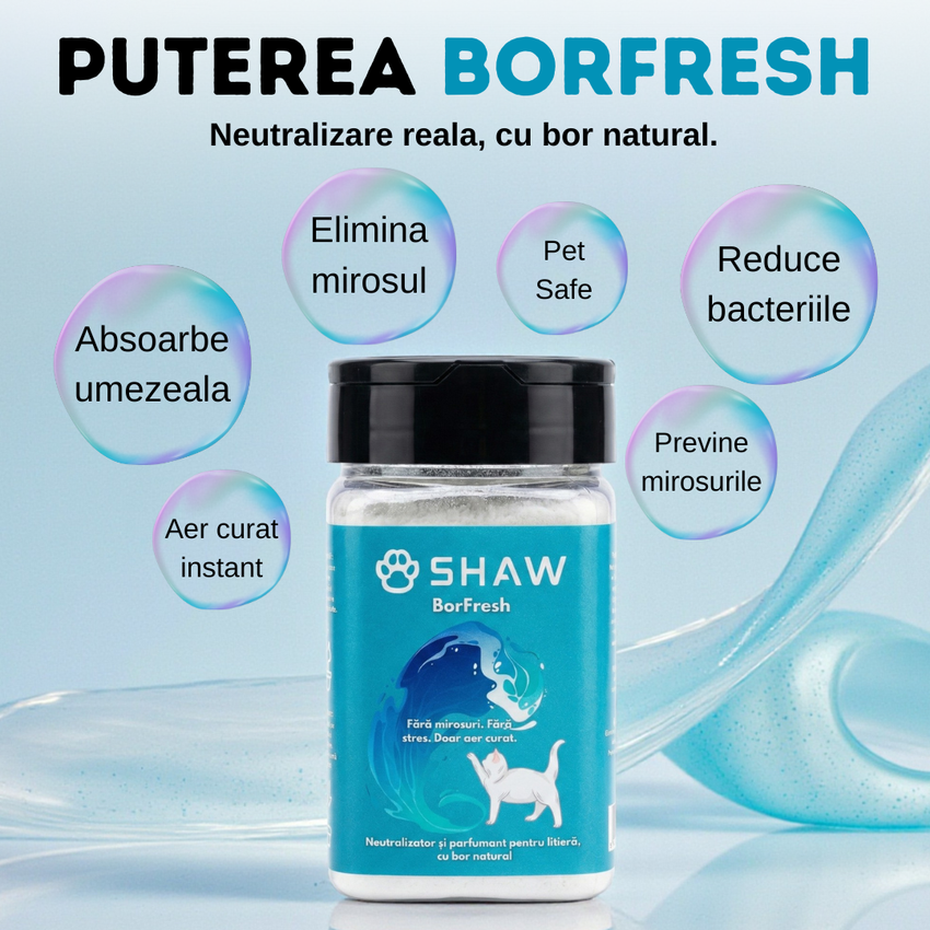 Parfumant si neutralizator de miros pentru litiera pisicii, SHAW Borfresh, cu bor natural