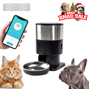 Hranitor automat Smart SHAW® PRO V3 mini pentru caini si pisici, Aplicatie mobila, Programare hrana, Negru