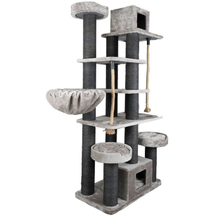 Ansamblu de joaca si catarat pentru pisici cu sisal, SHAW, MDF, gri, model Los Angeles