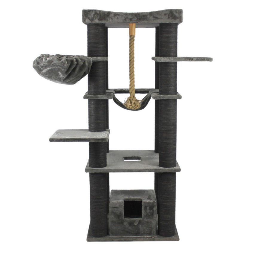 Ansamblu de joaca si catarat pentru pisici cu sisal, SHAW, MDF, gri, model Madrid