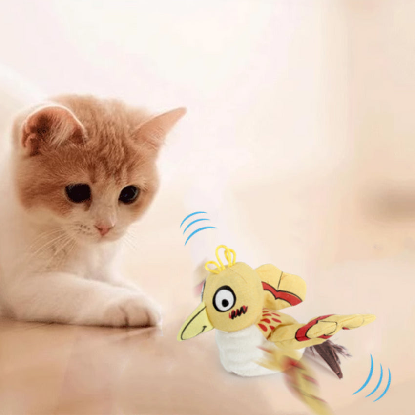 Jucarie pentru Pisici SHAW tip Pasare Interactiva cu Aripi Batante si Coada din Pene, Stimuleaza Instinctul de Vanatoare