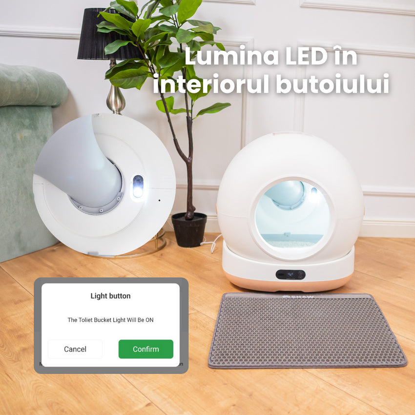 Litiera automata smart SHAW® Ultra View pentru pisici, camera video, auto-curatare, sterilizare UV, odorizant, aplicatie mobila