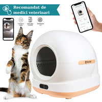 Litiera automata smart SHAW® Ultra View pentru pisici, camera video, auto-curatare, sterilizare UV, odorizant, aplicatie mobila