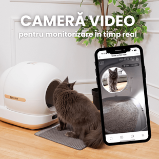 Litiera automata smart SHAW® Ultra View pentru pisici, camera video, auto-curatare, sterilizare UV, odorizant, aplicatie mobila