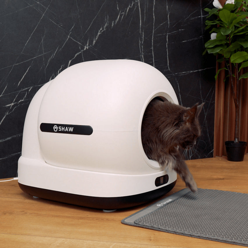 Litiera automata smart SHAW® Ultra View pentru pisici, camera video, auto-curatare, sterilizare UV, odorizant, aplicatie mobila