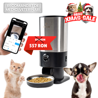 Hranitor automat Smart SHAW® PRO V3 pentru caini si pisici, Aplicatie mobila, Camera video Night Vision, Programare hrana, Negru