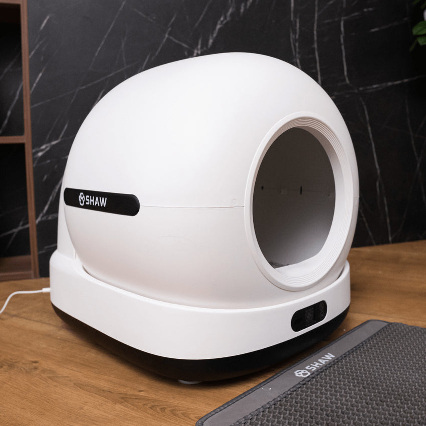 Litiera automata smart SHAW® Ultra View pentru pisici, camera video, auto-curatare, sterilizare UV, odorizant, aplicatie mobila