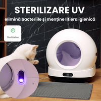 Litiera automata smart SHAW® Ultra pentru pisici, auto-curatare, sterilizare UV, odorizant, aplicatie mobila, bej