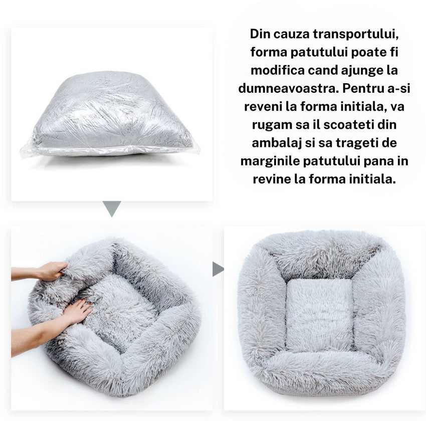 Pat pufos si moale pentru Caini, SHAW®, 95 x 75 cm, Gri deschis