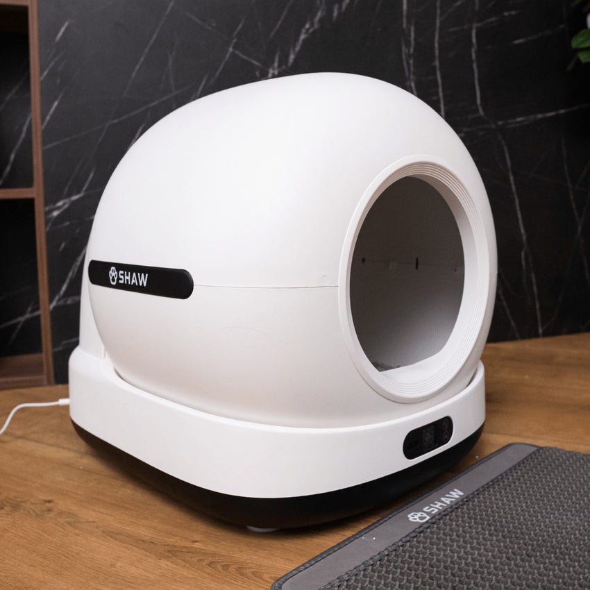 Litiera automata smart SHAW® Ultra pentru pisici, auto-curatare, sterilizare UV, odorizant, aplicatie mobila, negru