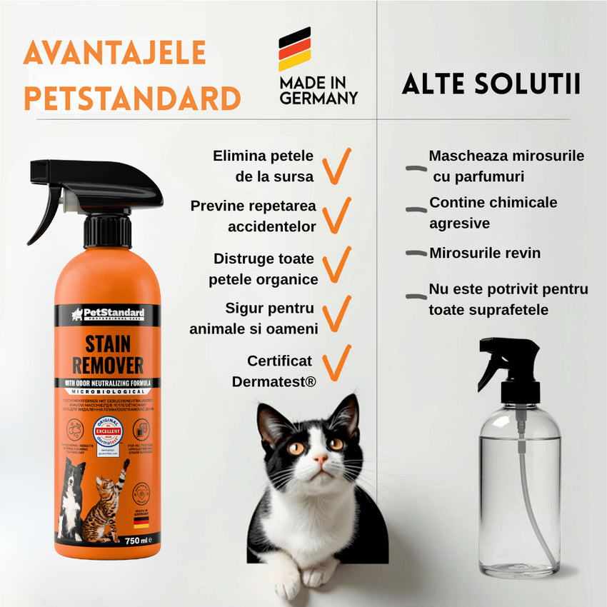 Solutie Profesionala Enzimatica pentru Eliminarea Petelor cu Neutralizare Mirosuri, Pet Standard, 750 ml