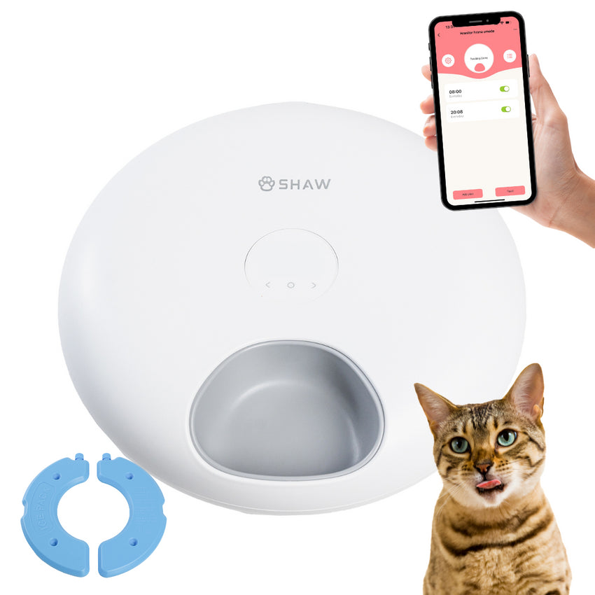 RESIGILAT - Hranitor smart SHAW® pentru caini si pisici cu 6 portii de hrana umeda sau uscata, Aplicatie mobila