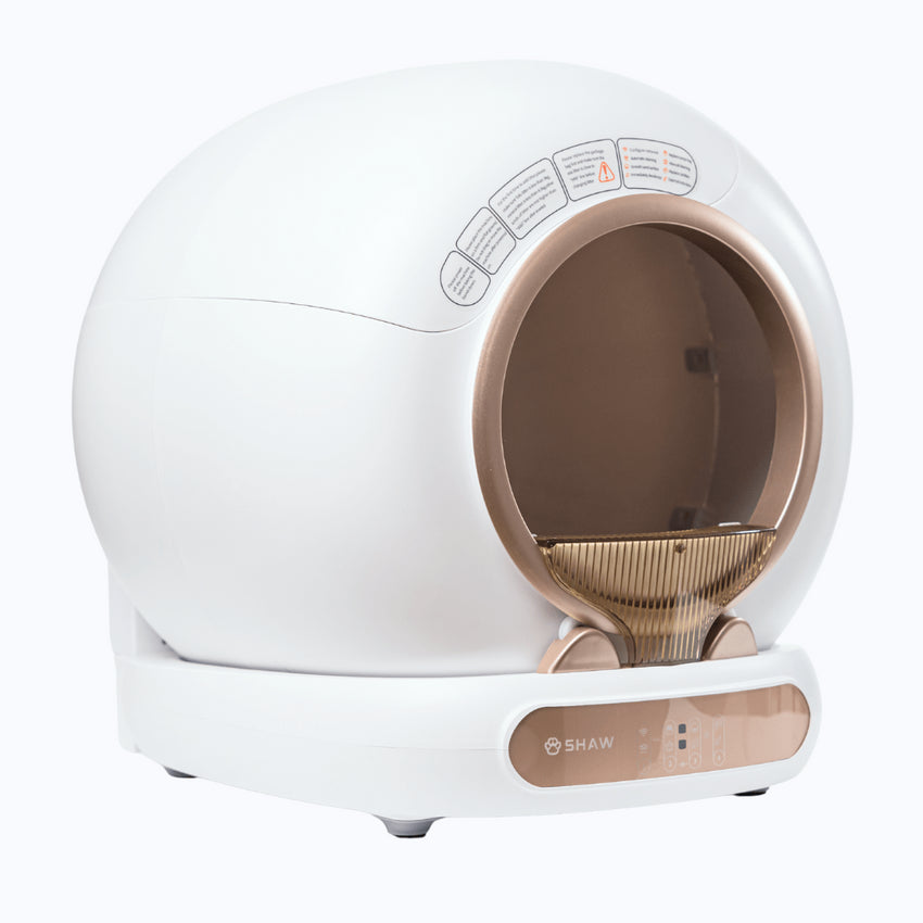 Litiera automata smart SHAW® V4 pentru pisici, auto-curatare, eliminare mirosuri prin ionizare, aplicatie mobila, 9L
