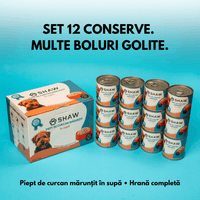 SET 12 - Hrană umedă premium pentru câini SHAW, Piept de Curcan Mărunțit în Supă, hrană completă, fără cereale, 200 g